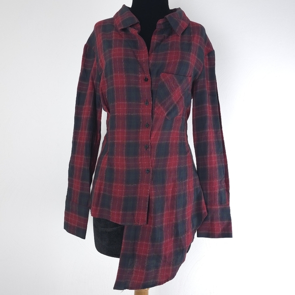 Zara Woman Premium Denim Collection Asymmetrical Button down xsmall - Picture 1 of 8